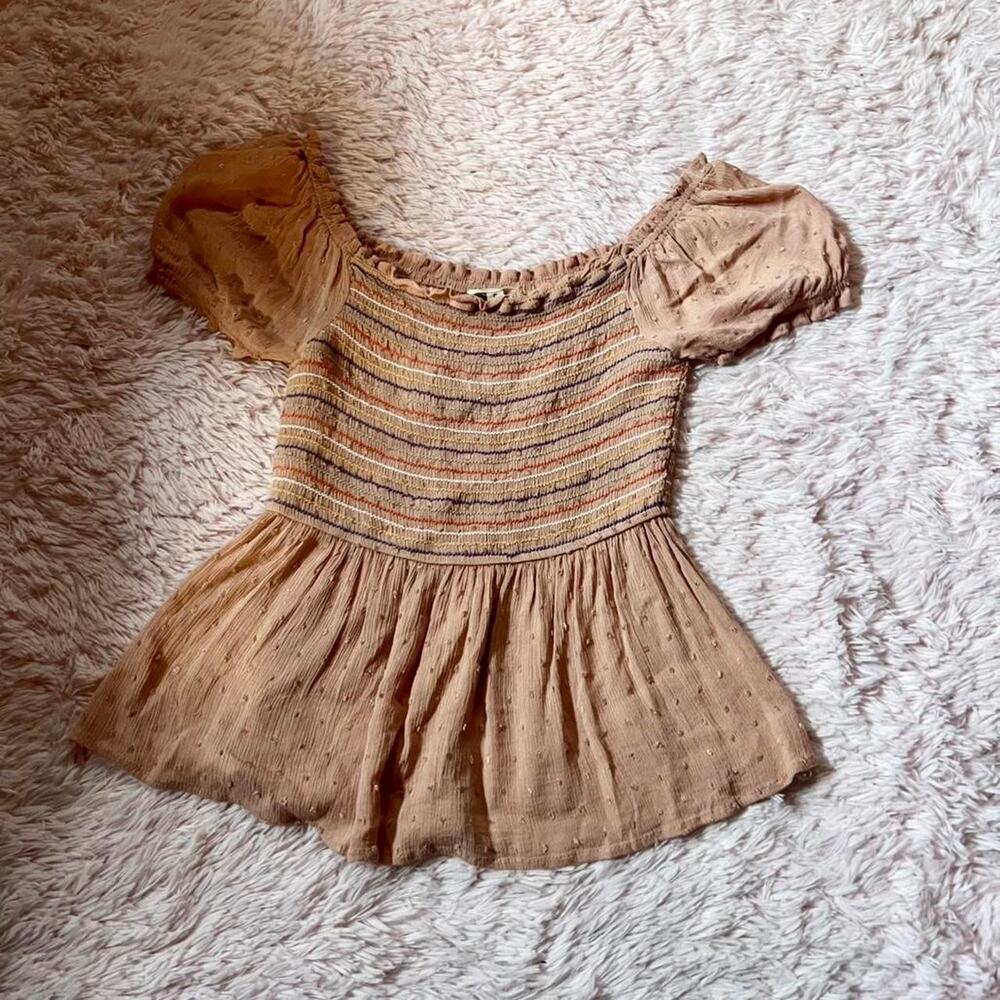 Bohemian Vintage Inspired Smocked Cottage Core Indie Hippie Prairie Granola Top